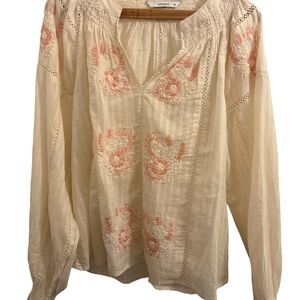 Summum Cream and Pink Embroidered Blouse